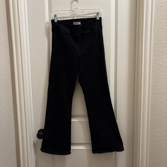Frame Denim Pull On The Jetset Crop Mini Boot Jeans Sheen Noir Black Size 2 - Picture 1 of 4